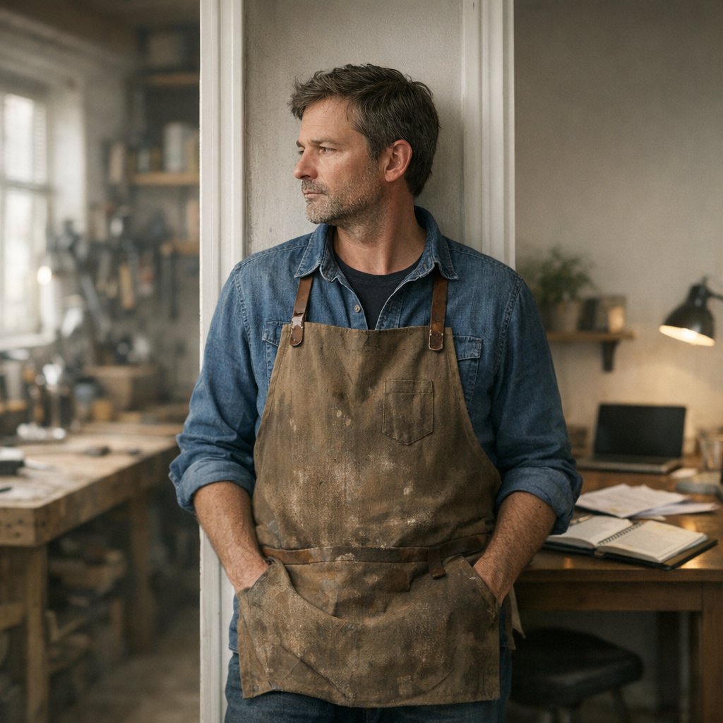 Handwerker hin und hergerissen zwischen Werkstatt und Schreibtisch